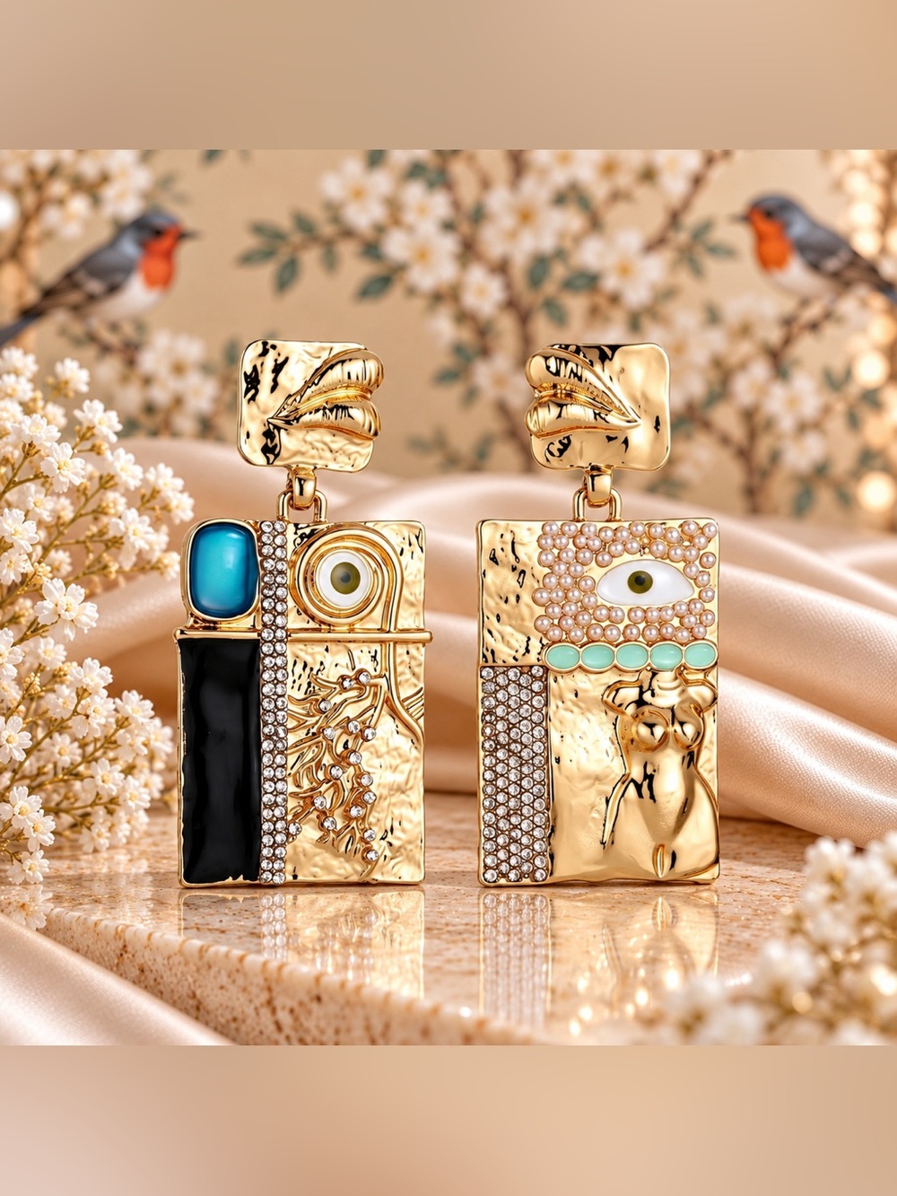 Fifi’s Pick | Statement Eye Pearl Gold Drop Earrings | Glam Artsy Jewelry